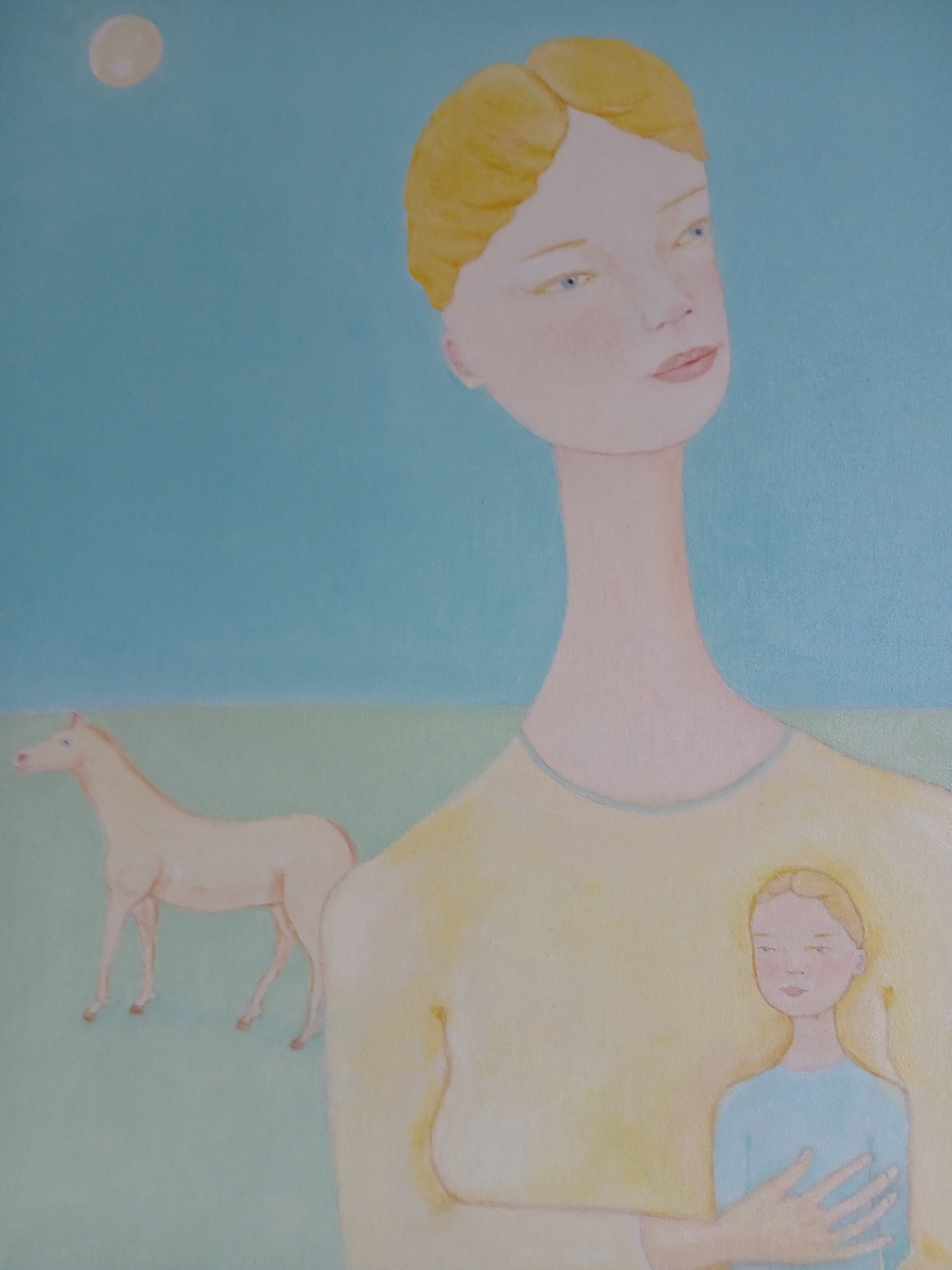 Mother with her child and horse