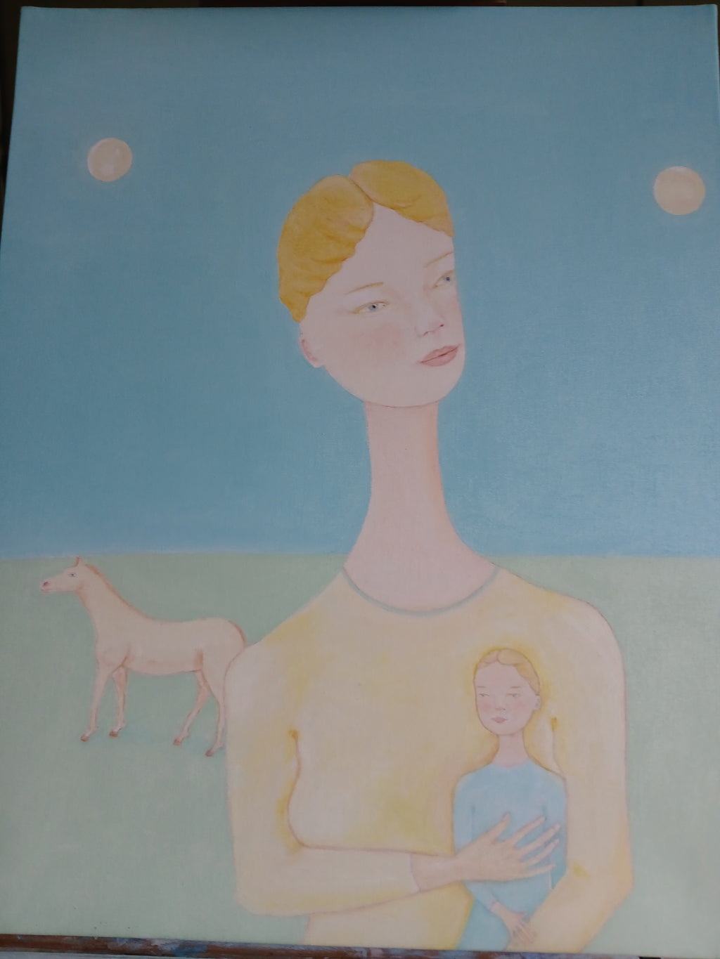 Mother with her child and horse